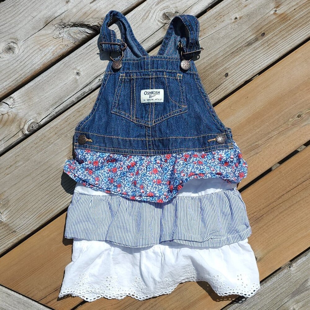 ADORABLE GIRLS Overall Dress Three Tier Dress Size 4T Eyelet Floral Stripes
